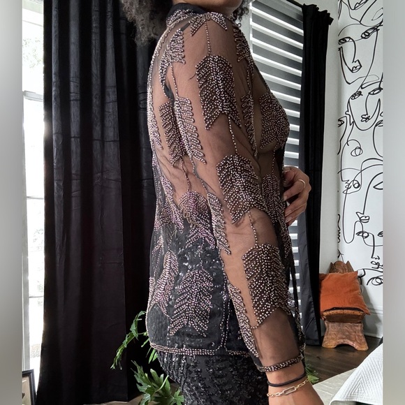 Sheer sequin button down - Picture 2 of 4